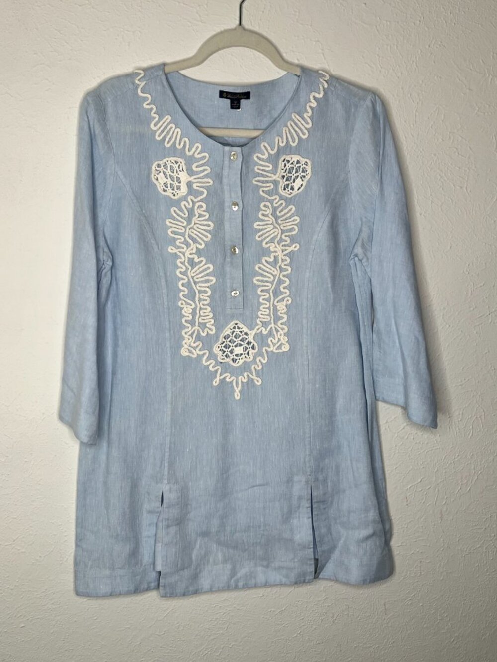 Women's Brooks Brothers Blue Linen Cotton Embroidered Tunic Top Size 12